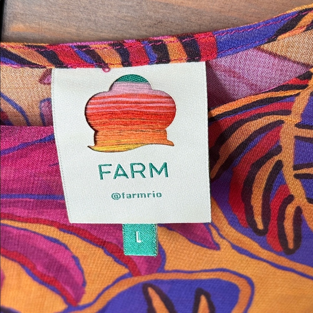 EUC FARM Rio fruit dream pleated long sleeve dress sz L - Picture 3 of 10